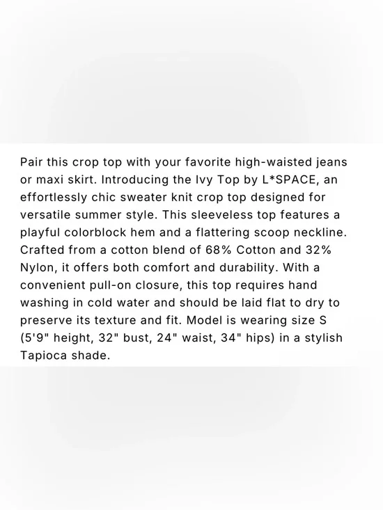 NWT l*space Ivy Cream Knit Crop Tank Top with Pastel Trim - Picture 4 of 11